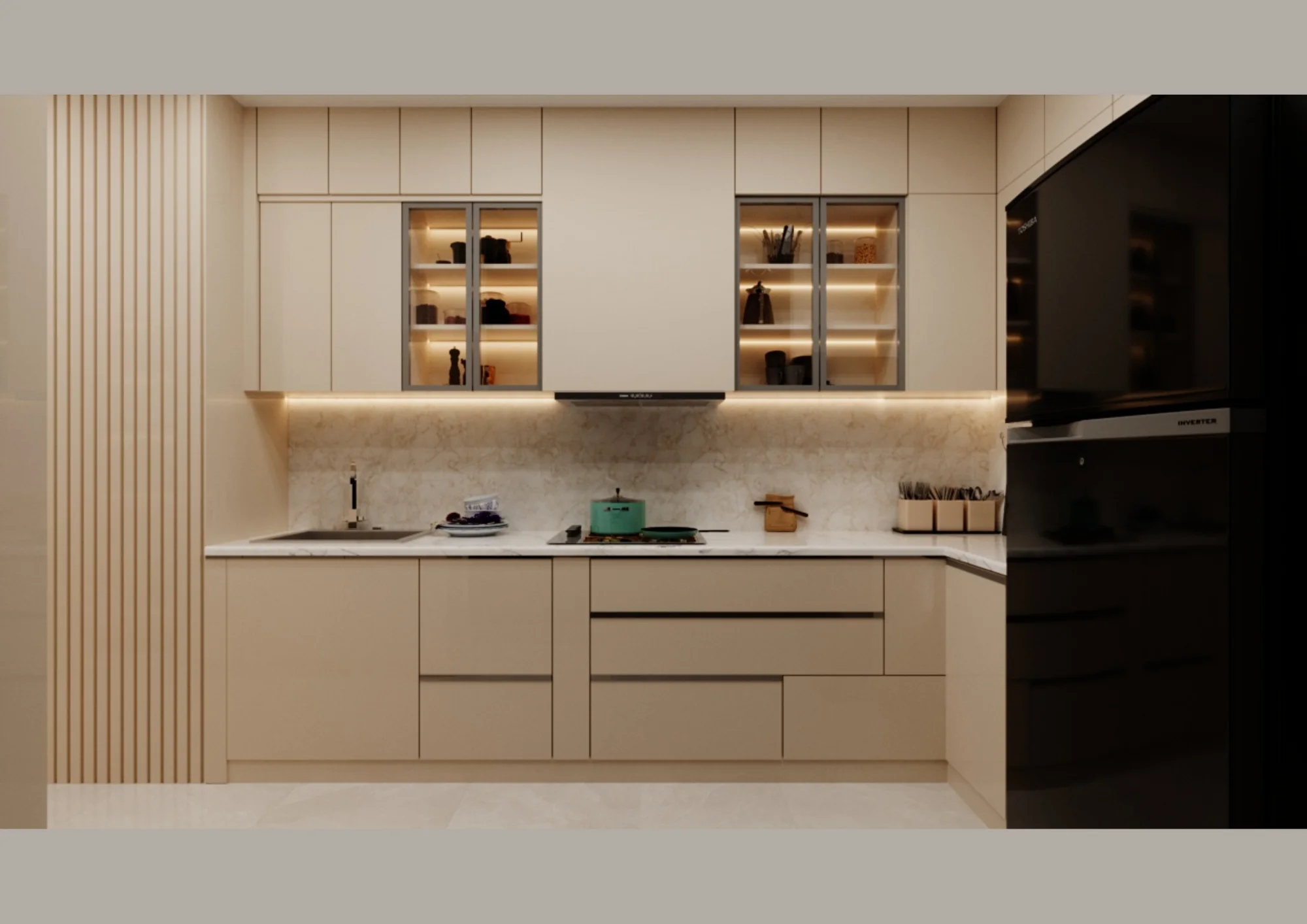 Modern modular kitchen interior design with custom cabinets by sidevision