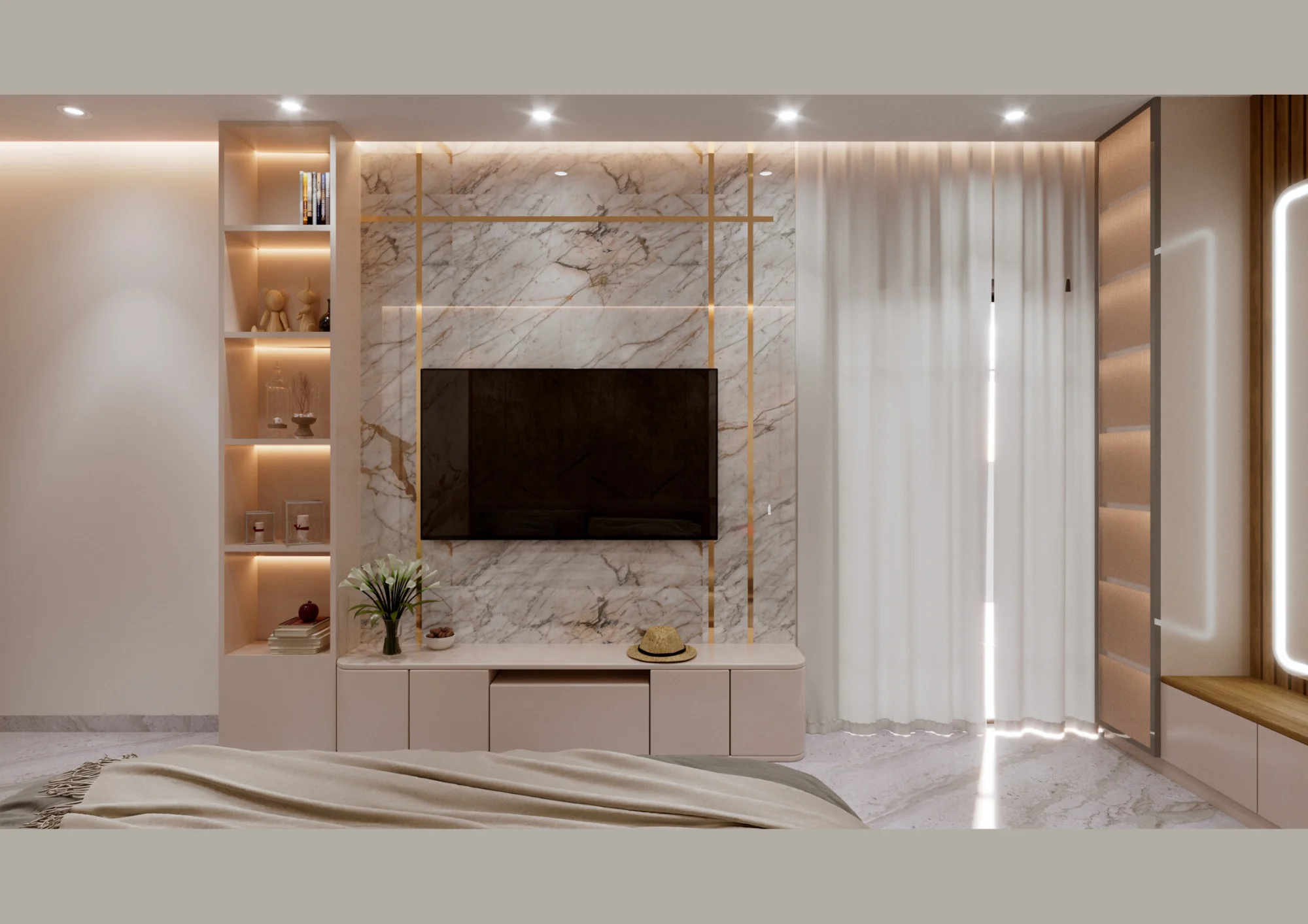 modern tv lounge media wall panelling 3D interior design concept by sidevision